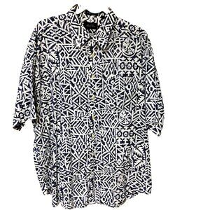MacCluer Batik Print Button Down Shirt Men''s XL Purple White USA Import Cotton